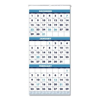 House of Doolittle 3640 14-Month: Dec 2025 to Jan 2027 12.25 in. x 26 in. Vertical Orientation Recycled Three-Month Format Wall Calendar - White Sheets
