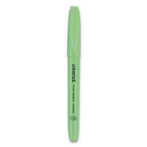 Highlighters | Universal UNV08852 Chisel Tip Pocket Highlighters - Fluorescent Green (1 Dozen) image number 0