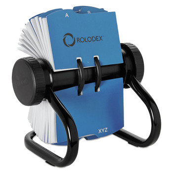  | Rolodex 67236 Holds 400 2.63 in. x 4 Cards 6.5 in. x 5.61 in. x 5.08 in. Open Rotary Metal Business Card File with 24 Guides - Black