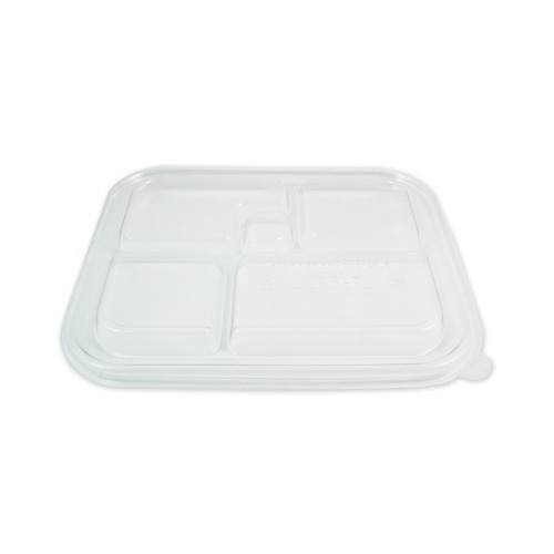 Food Trays, Containers, and Lids | World Centric TRLCSBB 12.1 in. x 9.8 in. x 0.8 in. Plastic Lids for Fiber Bento Box Containers - Clear (300/Carton) image number 0