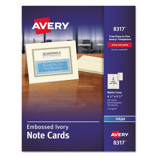 Envelopes & Mailers | Avery 08317 80 lbs. 4.25 in. x 5.5 in. Note Cards with Matching Envelopes for Inkjet Printers - Embossed Matte Ivory (60 Cards, 2 Cards/Sheet, 30 Sheets/Box) image number 0