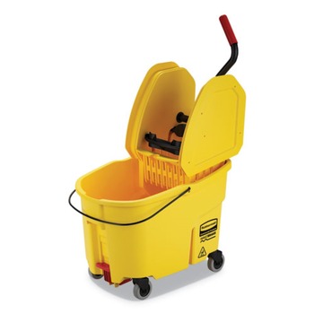 Rubbermaid Commercial FG757688YEL 44 qt. WaveBrake 2.0 Down-Press Plastic Bucket/Wringer Combos - Yellow