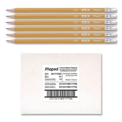 Pencils | Maped Helix 851770ZT Essentials Triangular Pre-Sharpened HB No. 2 Pencils - Black Lead/Yellow Barrel (144/Box) image number 0