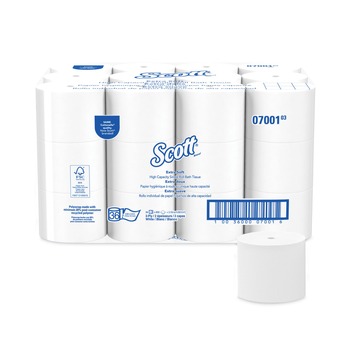 PAPER AND DISPENSERS | Scott 07001 2-Ply Septic Safe Essential Extra Soft Coreless Standard Roll Bath Tissue - White (36/Carton)