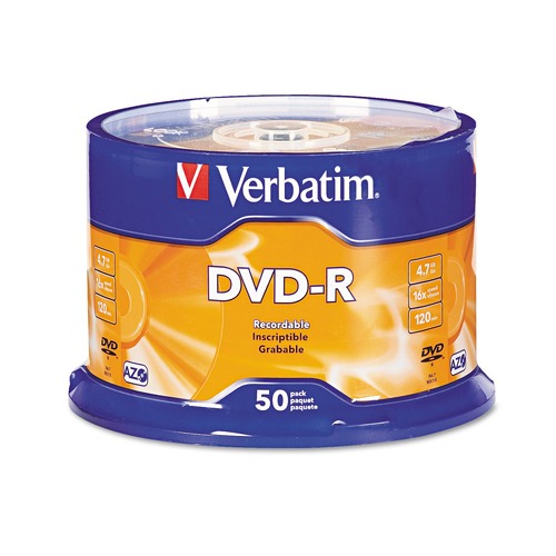 Office Electronics & Batteries | Verbatim 95101 4.7 GB 16X DVD-R Recordable Disc Spindle - Silver (50/Pack) image number 0
