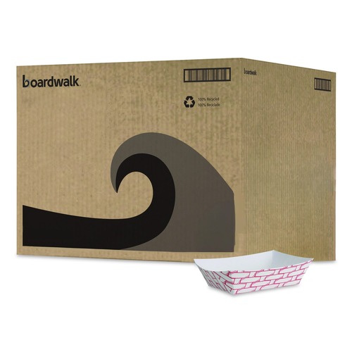  | Boardwalk BWK30LAG200 2 lbs. Capacity Paper Food Baskets - Red/White (1000/Carton) image number 0