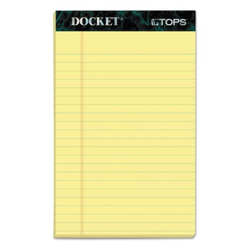 TOPS 63350 Docket 5 in. x 8 in. Ruled Perforated Pads - Narrow, Canary-Yellow (50 Sheets/Pad, 12 Pads/Pack)