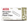Just Launched | ACCO A7072525A Jumbo Smooth Recycled Paper Clips - Silver (1000/Pack) image number 2