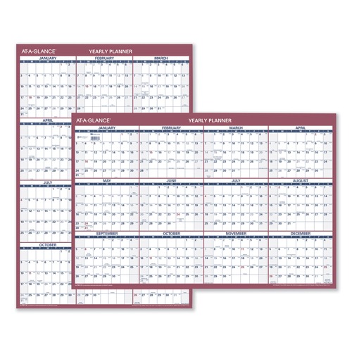 Bulletin Boards | AT-A-GLANCE PM212-28 12-Month (Jan to Dec): 2026 24 in. x 36 in. Vertical/Horizontal Wall Calendar - White/Blue/Red Sheets image number 0
