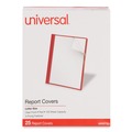 Report Covers & Pocket Folders | Universal UNV57123 0.5 in. Capacity 8.5 in. x 11 in. Prong Fastener Clear Front Report Cover - Clear/Red (25/Box) image number 1