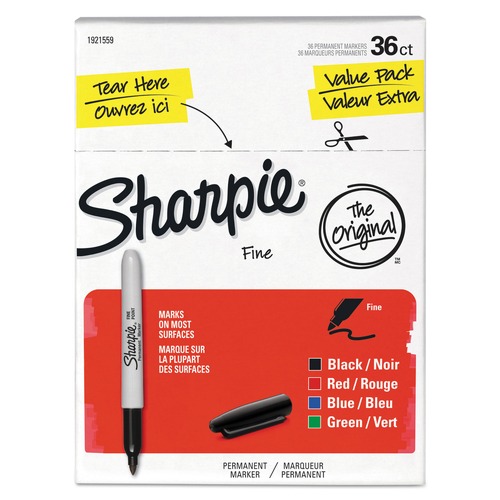 Permanent Markers | Sharpie 1921559 Fine Tip Permanent Marker Value Pack - Assorted Colors (36/Pack) image number 0