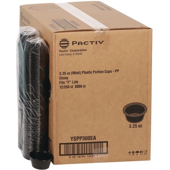 CUPS AND LIDS | Pactiv Corp. YSPP300EA 3.25 oz. Plastic Portion Cup - Black (3000/Carton)