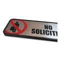 Floor Signs & Safety Signs | Cosco 098208 9 in. x 3 in. No Soliciting Brushed Metal Office Sign - Silver/Red image number 1