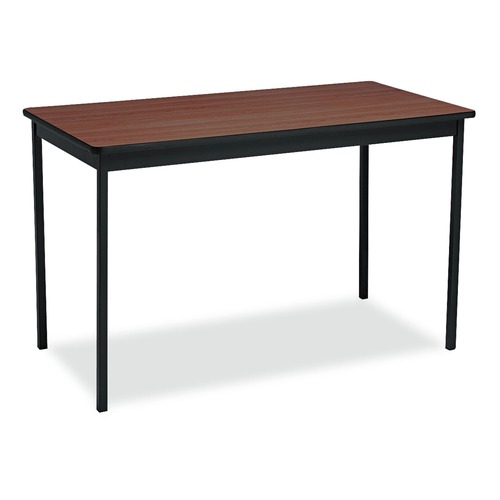 Office Desks & Workstations | Barricks UT244830-WA 48 in. x 24 in. x 30 in. Rectangular Utility Table - Walnut/Black image number 0