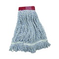 Labor Day Sale | Boardwalk BWK553 Rayon/Polyester Wide Floor Finish Mop Head - Large, White/Blue (12/Carton) image number 1