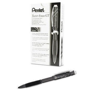 Pentel QE207A Twist-Erase GT 0.7 millimeter HB (No. 2) Pencils - Black Lead/Barrel (1-Dozen)