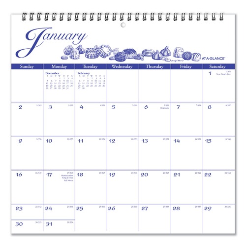 Bulletin Boards | AT-A-GLANCE G1000-17 12 in. x 12 in. 12-Month (Jan-Dec 2026) Illustrator's Edition Wall Calendar - White/Blue Sheets image number 0