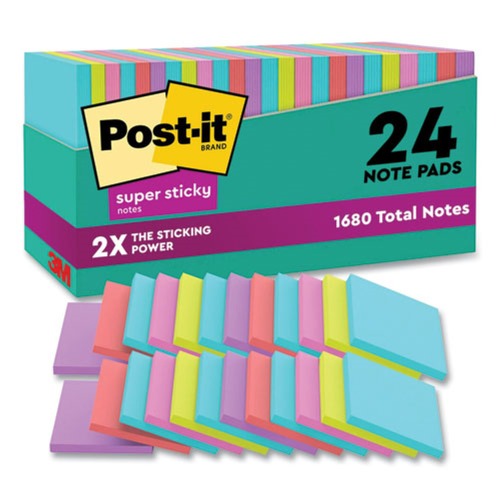 Back to School Sale | Post-it Notes Super Sticky 654-24SSMIA-CP 3 in. x 3 in. Pads in Supernova Neon Collection Colors (24 Pads/Pack) image number 0