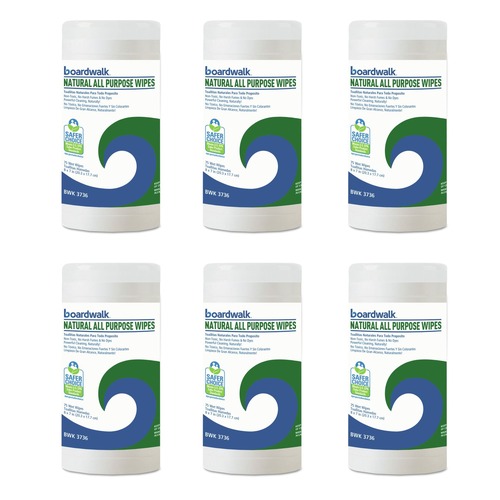 Hand Wipes | Boardwalk BWK4736 7 in. x 8 in. Natural All Purpose Wipes - Unscented, White (6 Canisters/Carton) image number 0