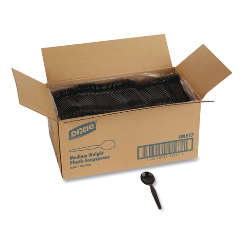 Cutlery | Dixie SM517 Mediumweight Polystyrene Cutlery Soup Spoon Plastic Black (1000/Carton) image number 0