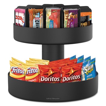 Mind Reader SNACKCARBLK 22.05 in. x 2.05 in. x 16.14 in. 2-Compartment Supreme Lazy Suzan Condiment/Snack Organizer - Black