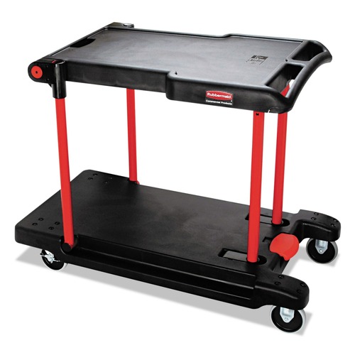  | Rubbermaid Commercial FG430000BLA 23.88 in. x 45.13 in. x 34.38 in. 400 lbs. Capacity 2 Shelves Plastic Convertible Utility Cart - Black image number 0