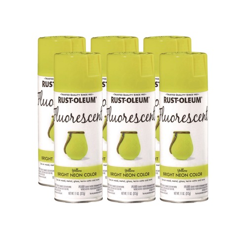 Painting | Rust-Oleum 342571 Specialty Fluorescent Spray Paint, Flat Fluorescent Yellow, 11 oz Aerosol Can, 6/Carton image number 0