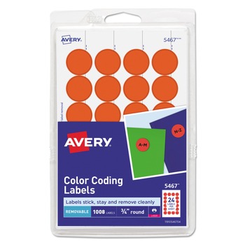 Avery 05467 0.75 in. Diameter Printable Self-Adhesive Removable Color-Coding Labels - Neon Red (24/Sheet, 42 Sheets/Pack)