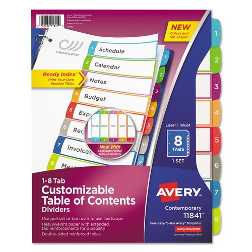 Dividers & Tabs | Avery 11841 1 - 8 Tab 11 in. x 8.5 in. Customizable TOC Ready Index Divider Set - Multicolor (1 Set) image number 0