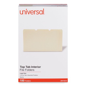 Universal UNV15213 1/3-Cut Tabs Interior File Folders - Legal Size, Manila (100/Box)