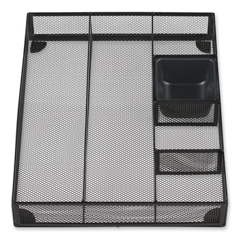 Universal UNV20021 15 in. x 11.88 in. x 2.5 in. 6 Compartments Metal Mesh Drawer Organizer - Black