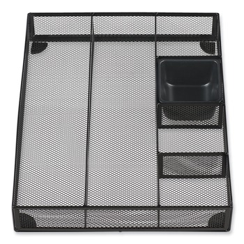 DESKTOP ORGANIZERS | Universal UNV20021 15 in. x 11.88 in. x 2.5 in. 6 Compartments Metal Mesh Drawer Organizer - Black