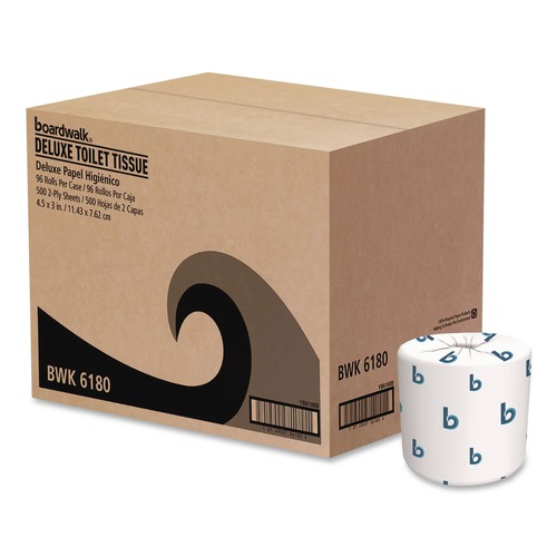Just Launched | Boardwalk B6180 2-Ply Septic Safe 125 ft. Roll Length Toilet Tissue - White (96/Carton) image number 0