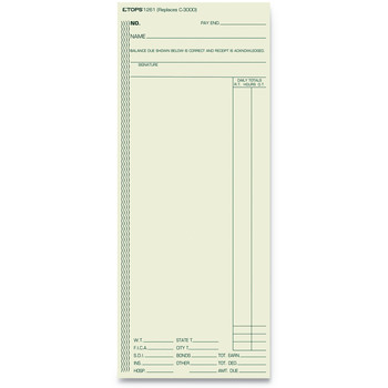 TOPS 1261 3.38 in. x 8.25 in. 1-Side Time Clock Cards Replacement for ATR206/C3000/M-154 (500/Box)