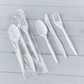 Cutlery | Boardwalk BWK3COMBOKITPP 6.97 in. Plastic Mediumweight Fork/Knife/Spoon 3-Piece Cutlery Kit - White (250/Carton) image number 3