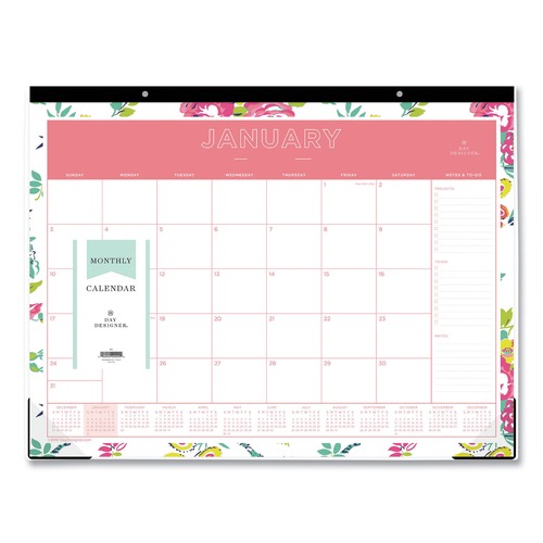 Bulletin Boards | Blue Sky BLS103631 22 in. x 17 in. 12-Month (Jan to Dec): 2025 Day Designer Peyton Desk Pad Calendar - Floral Artwork, Black Binding, Clear Corners image number 0