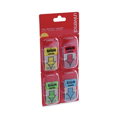 Page Flags | Universal UNV99010 Deluxe 1 in. x 1.75 in. "Sign Here" Message Arrow Flags - Assorted Colors (120/Pack) image number 0
