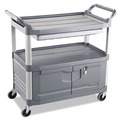 Just Launched | Rubbermaid Commercial FG409400GRAY 40.63 in. x 20 in. x 37.81 in. 300 lbs. Capacity 3 Shelves Plastic Xtra Instrument Cart with Locking Storage Area - Gray image number 0