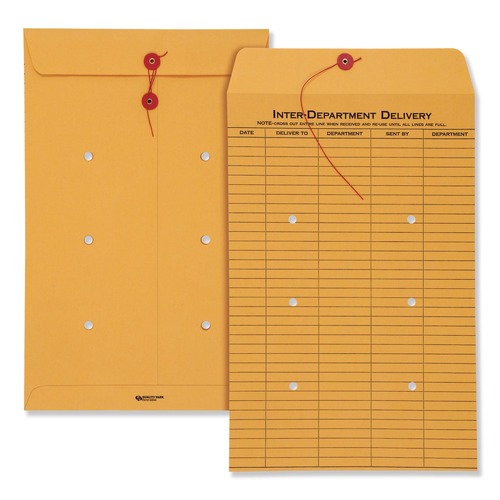 Envelopes & Mailers | Quality Park QUA63564 10 x 15 31-Entries String/Button Interoffice Envelope - Brown Kraft (100/Carton) image number 0