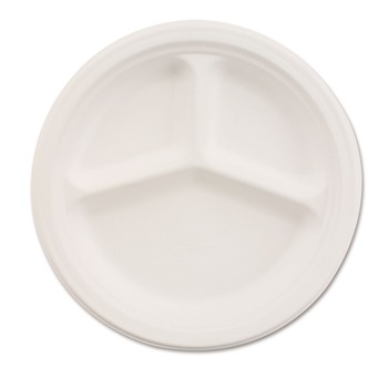 Chinet 21204 3 Compartment Plate 10-1/4 in. Di Paper Dinnerware - White (500/Carton)