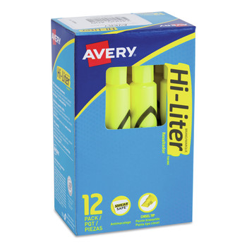 HIGHLIGHTERS | Avery 24000 HI-LITER Desk-Style Chisel Tip Highlighters - Fluorescent Yellow Ink/Black Barrel (1-Dozen)