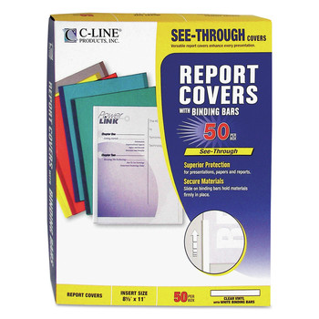 BINDERS AND BINDING SUPPLIES | C-Line 32557 0.13 in. Capacity 8.5 in. x 11 in. Vinyl Report Covers - Clear (50/Box)