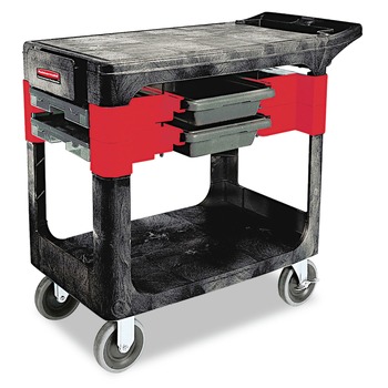 Rubbermaid Commercial FG618000BLA 19.25 in. x 38 in. x 33.38 in. 2 Shelves 2 Drawers 330 lb Capacity Plastic Two-Shelf Trades Cart - Black
