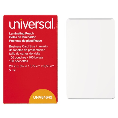 Laminating Supplies | Universal UNV84642 3.75 in. x 2.25 in. 5 mil Laminating Pouches - Gloss Clear (100/Box) image number 0