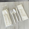 Cutlery | Boardwalk BWK4COMBOKITPP 4-Piece Mediumweight Polypropylene Plastic Fork/Knife/Napkin/Spoon Cutlery Kit - White (250/Carton) image number 4