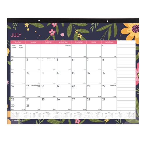 Bulletin Boards | Blueline CA1716BD 22 in. x 17 in. 18-Month (Jul 2025-Dec 2026) Academic Desk Pad Calendar - White/Multicolor Sheets/Black Headband image number 0