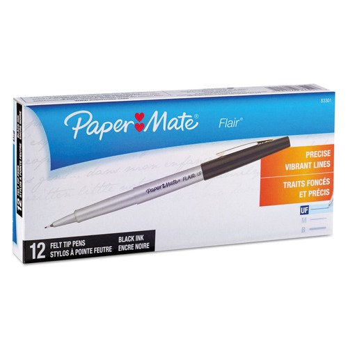 Pens | Paper Mate 8330152 Flair Extra-Fine 0.4 mm Felt Tip Porous Point Pen - Black (1 Dozen) image number 0