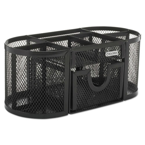 Pen & Pencil Holders | Rolodex 1746466 9.38 in. x 4.5 in. x 4 in. 4 Compartments Steel Mesh Oval Pencil Cup Organizer - Black image number 0