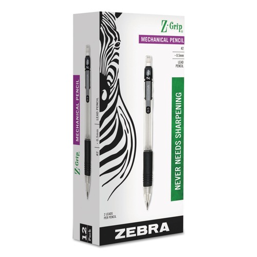 Pens | Zebra 52310 0.5 mm HB (No. 2) Z-Grip Mechanical Pencil - Black Lead/Clear/Black Barrel (1-Dozen) image number 0