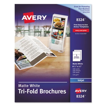 Avery 08324 85 lbs. Text Weight 8.5 in. x 11 in. 92 Bright Tri-Fold Brochures - Matte White (100/Box)